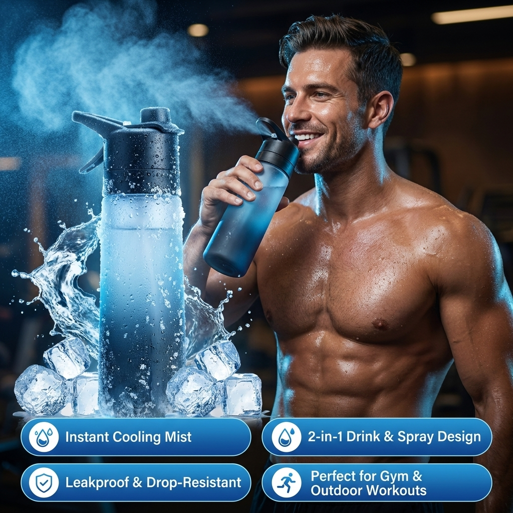 FrostFlow™ 2-in-1 Misting Sports Water Bottle.