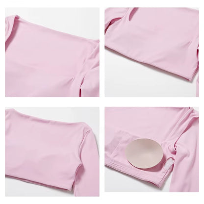Casual Quick Dry Sportswear Women Square Neck Gym Top Women Fitness Sports Crop Top Female Long Sleeve Yoga Clothing