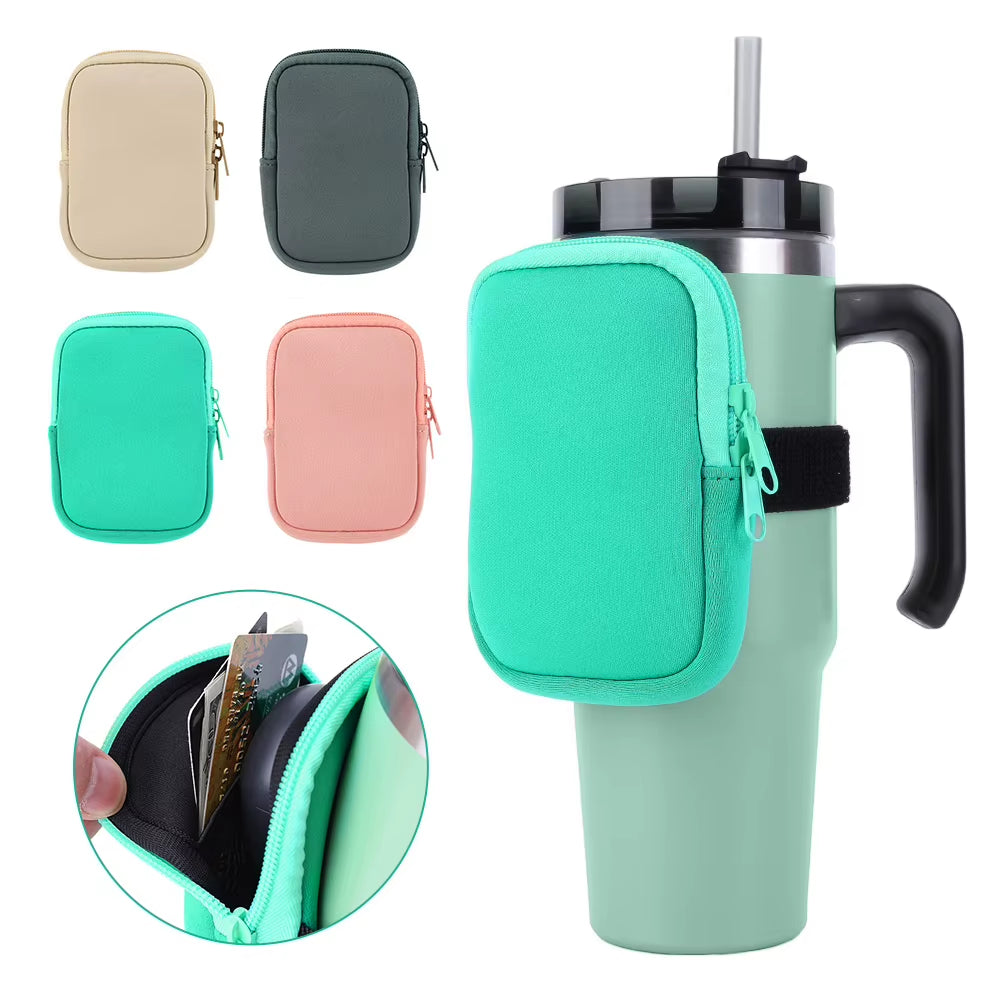 Water Bottle Pouch for for  Cup 40Oz/20Oz/30Oz Water Bottle Caddy Neoprene Tumbler Bag for Cards Keys Wallet Earphone