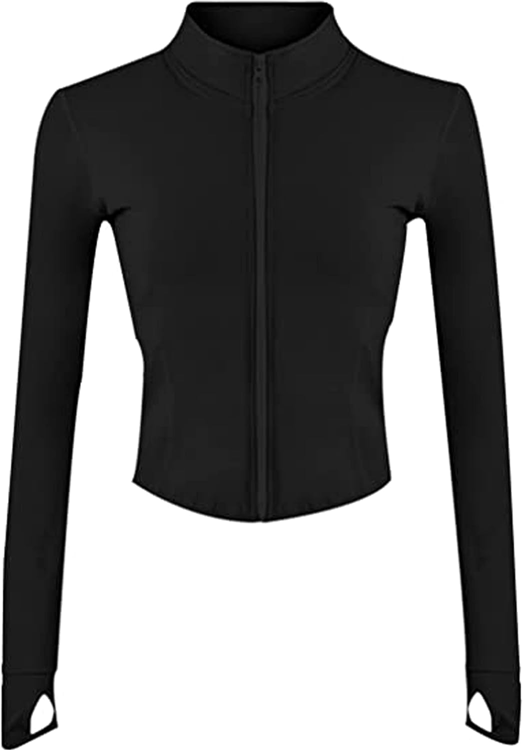 Women's Cropped Zip-Up Athletic Jacket with Thumb Holes - Perfect for Running and Workouts