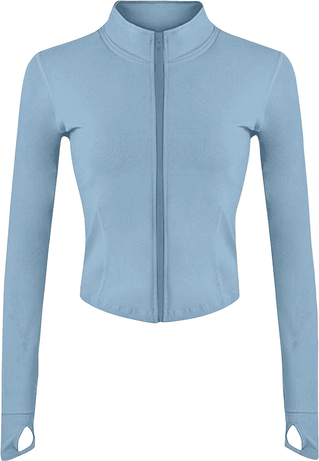 Women's Cropped Zip-Up Athletic Jacket with Thumb Holes - Perfect for Running and Workouts