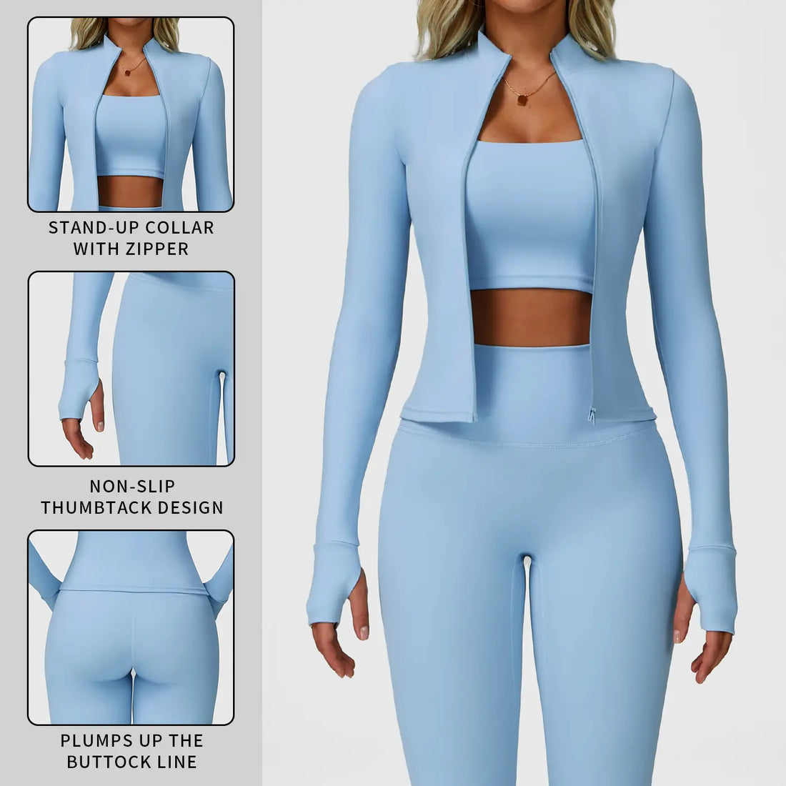 MFVIM Women'S 2-Piece Ribbed Sports Sweat Suit - Long Sleeve Zip Front Crop Top & High Waist Leggings, Modest Fashion Outdoor Set for Yoga, Running, Two Piece Set