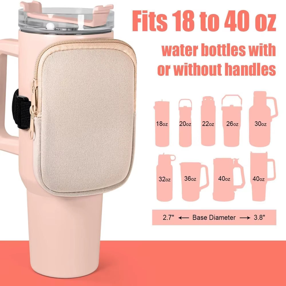 Water Bottle Pouch for for  Cup 40Oz/20Oz/30Oz Water Bottle Caddy Neoprene Tumbler Bag for Cards Keys Wallet Earphone