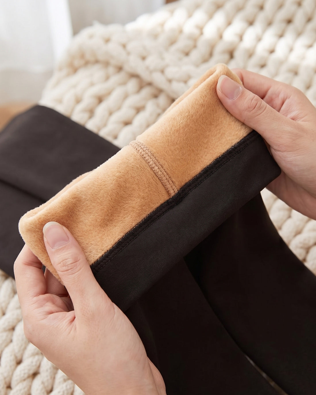 Close-up of the soft fleece lining inside VireLix tights