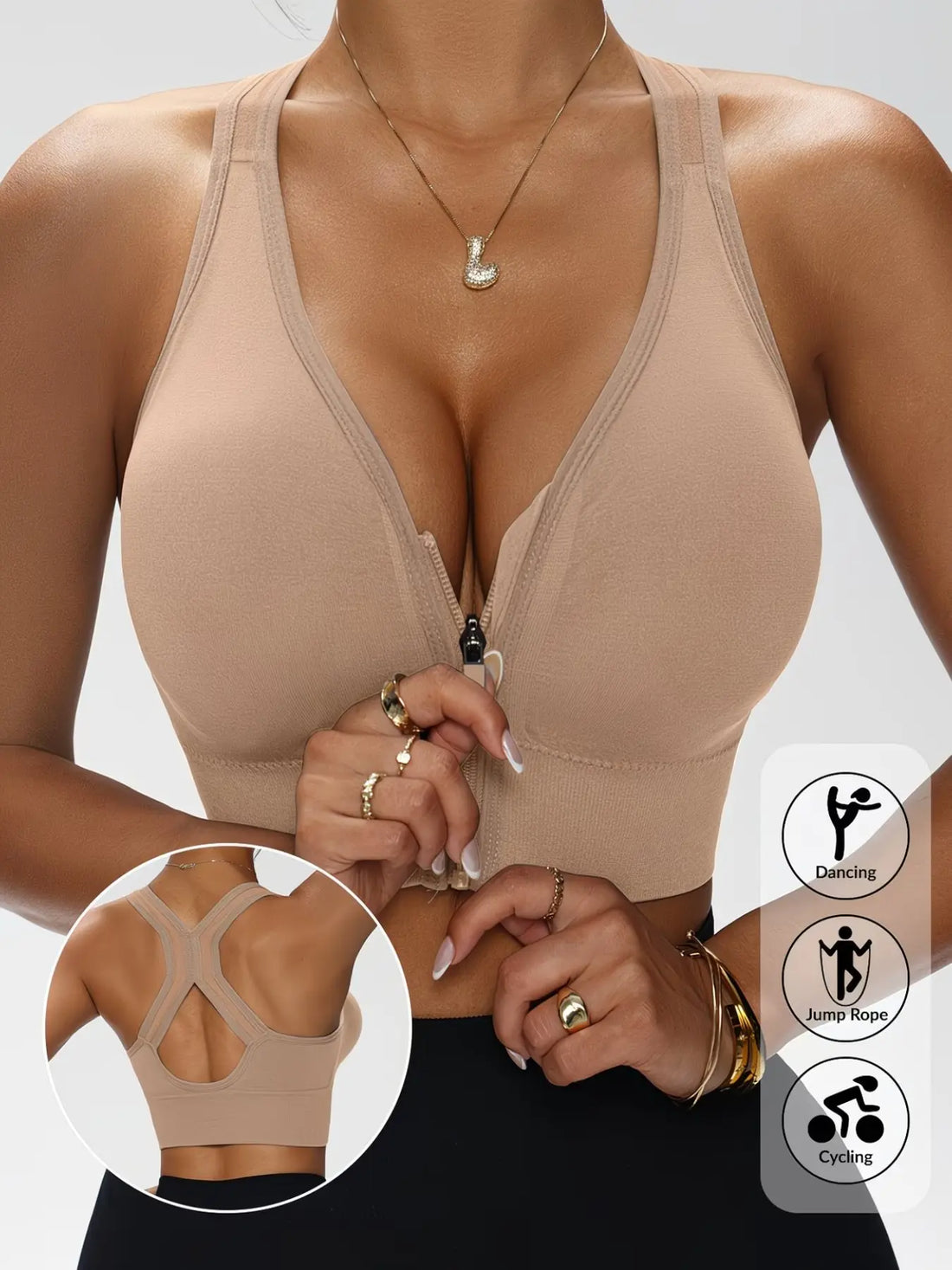 1PC Women Front Closure Zipper Sports Bra Criss Cross Back High Support Shock Resistant Wireless Molded Cup Yoga Running Training Athletic Top Strappy Sports Bras