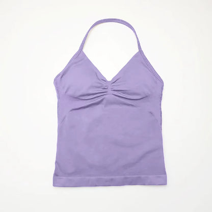 Gym Longline Strappy Top Women Seamless Yoga Tank with Removable Pads V Neck Workout Clothes Sports Running Fitness Vest
