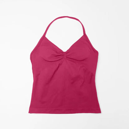 Gym Longline Strappy Top Women Seamless Yoga Tank with Removable Pads V Neck Workout Clothes Sports Running Fitness Vest
