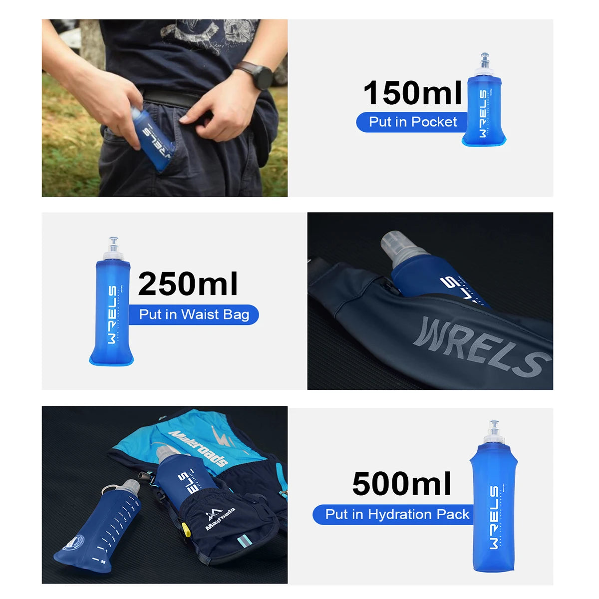 1Pc 150Ml/250Ml/500Ml Outdoor Collapsible Silicone Bite Size Water Bottle Running Camping Hiking Travel Convenient Water Bottle