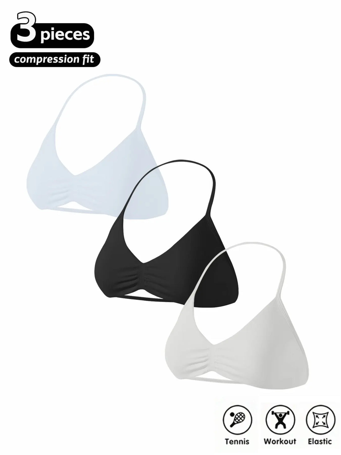 Women'S 3-Pack Seamless Knitted Sports Bras, Halter Neck Sport Bra, Open Back Design, Ideal for Yoga and Gym Workouts