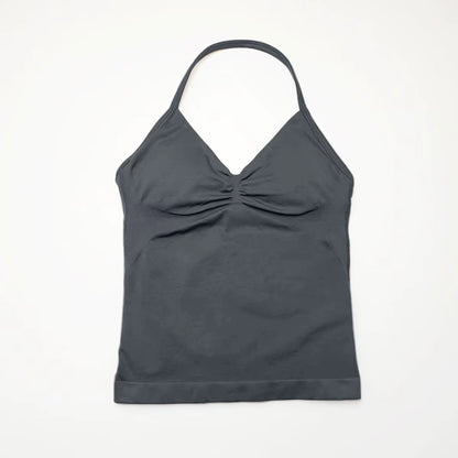 Gym Longline Strappy Top Women Seamless Yoga Tank with Removable Pads V Neck Workout Clothes Sports Running Fitness Vest