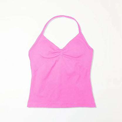 Gym Longline Strappy Top Women Seamless Yoga Tank with Removable Pads V Neck Workout Clothes Sports Running Fitness Vest