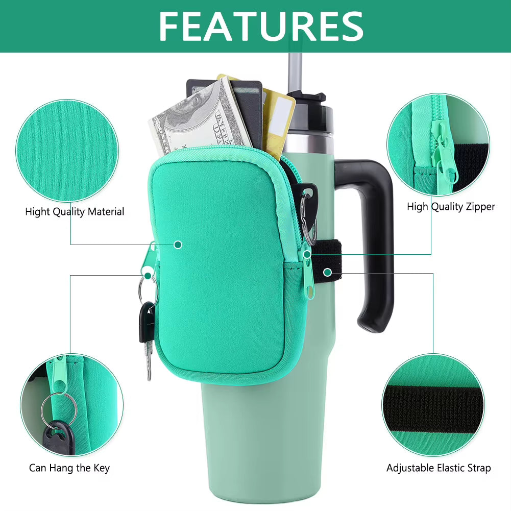 Water Bottle Pouch for for  Cup 40Oz/20Oz/30Oz Water Bottle Caddy Neoprene Tumbler Bag for Cards Keys Wallet Earphone