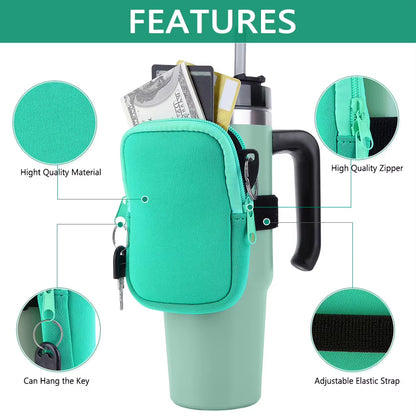 Water Bottle Pouch for for  Cup 40Oz/20Oz/30Oz Water Bottle Caddy Neoprene Tumbler Bag for Cards Keys Wallet Earphone