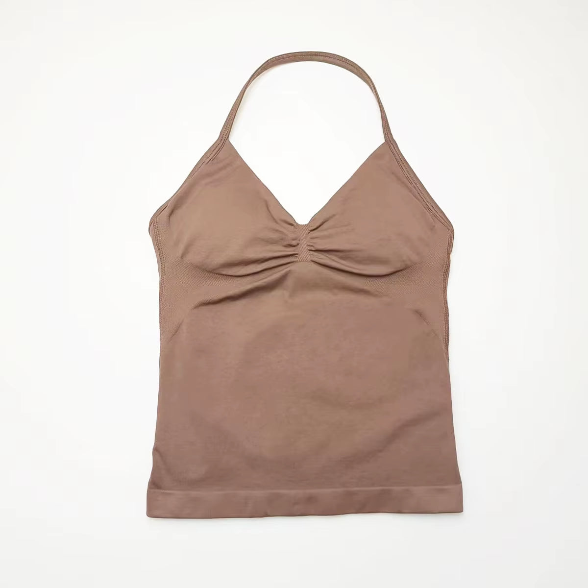 Gym Longline Strappy Top Women Seamless Yoga Tank with Removable Pads V Neck Workout Clothes Sports Running Fitness Vest