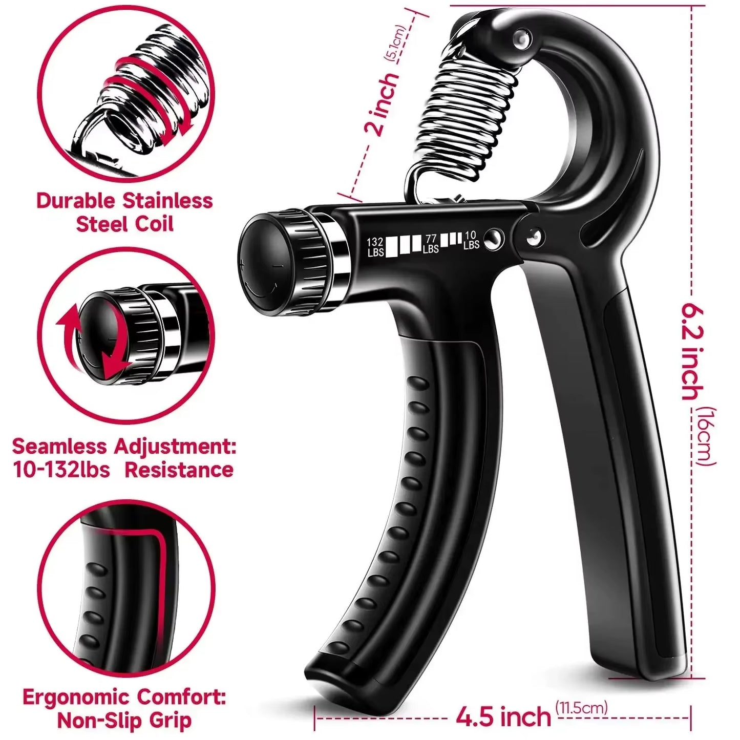 5-60Kg Adjustable Heavy Hand Gripper Fitness Hand Exerciser Grip Wrist Training Finger Gripper Hand Strengthener for Patient