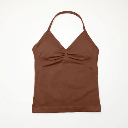 Gym Longline Strappy Top Women Seamless Yoga Tank with Removable Pads V Neck Workout Clothes Sports Running Fitness Vest