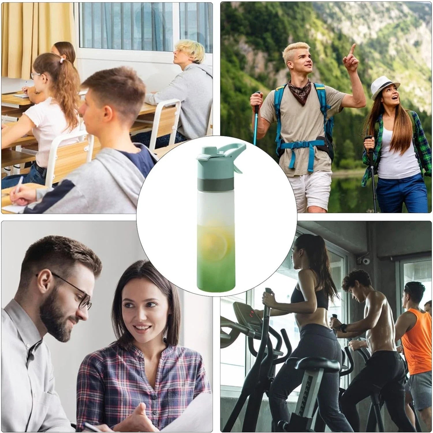 Large Capacity Gradient Frosted Spray Water Bottle with Straw - Perfect for Outdoor Sports & Travel!