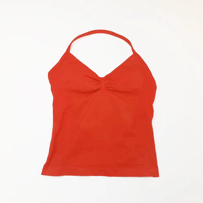 Gym Longline Strappy Top Women Seamless Yoga Tank with Removable Pads V Neck Workout Clothes Sports Running Fitness Vest