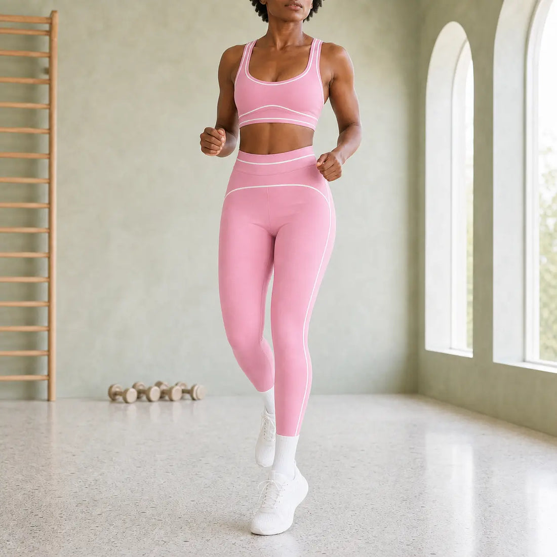 Women'S 2-Piece Workout Set - Scoop Neck Crop Top Sports Bra, High-Waisted Ankle-Length Leggings with Contrast Piping, All Seasons Matching Outfits for Yoga, Gym Training, Sporty Clothing Sets, Sporty Sports Clothing Sets