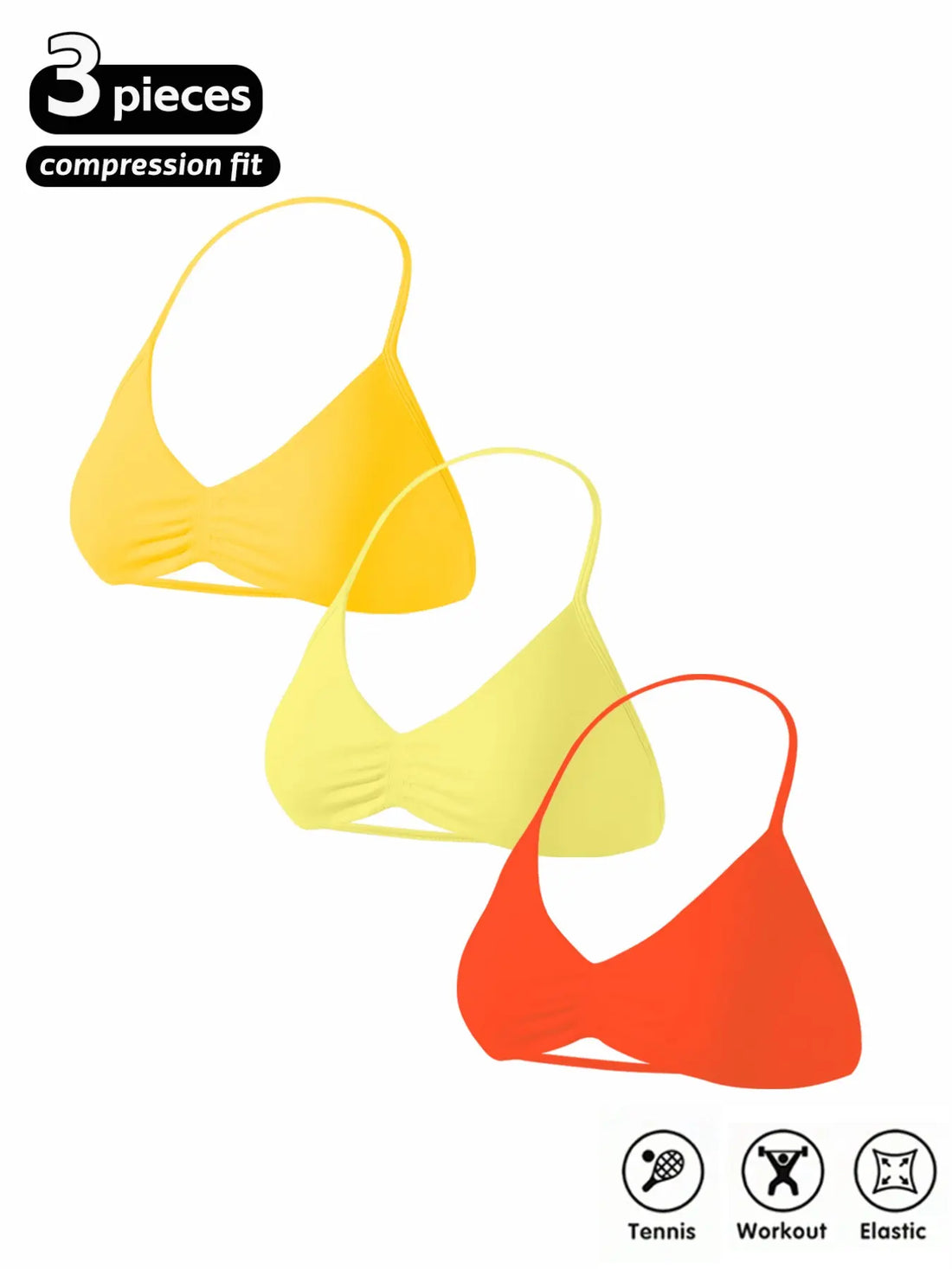 Women'S 3-Pack Seamless Knitted Sports Bras, Halter Neck Sport Bra, Open Back Design, Ideal for Yoga and Gym Workouts