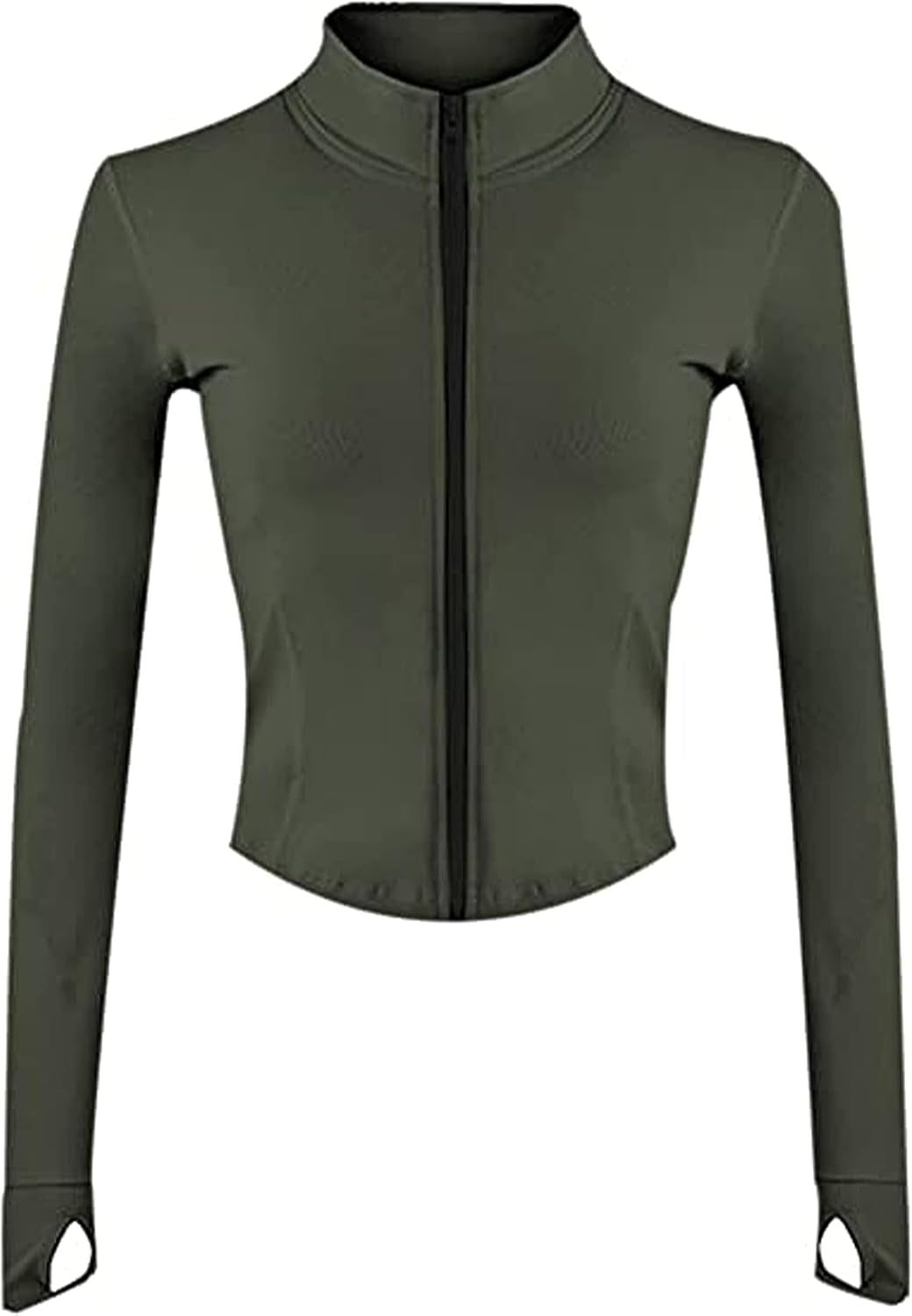 Women's Cropped Zip-Up Athletic Jacket with Thumb Holes - Perfect for Running and Workouts