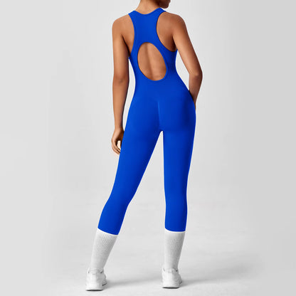 Seamless Peach Booty One-Piece Yoga Bodysuit - V-Back Tummy Control Gym Outfit for Women - Sexy Workout Jumpsuit Fitness Bodycon