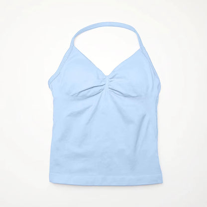 Gym Longline Strappy Top Women Seamless Yoga Tank with Removable Pads V Neck Workout Clothes Sports Running Fitness Vest