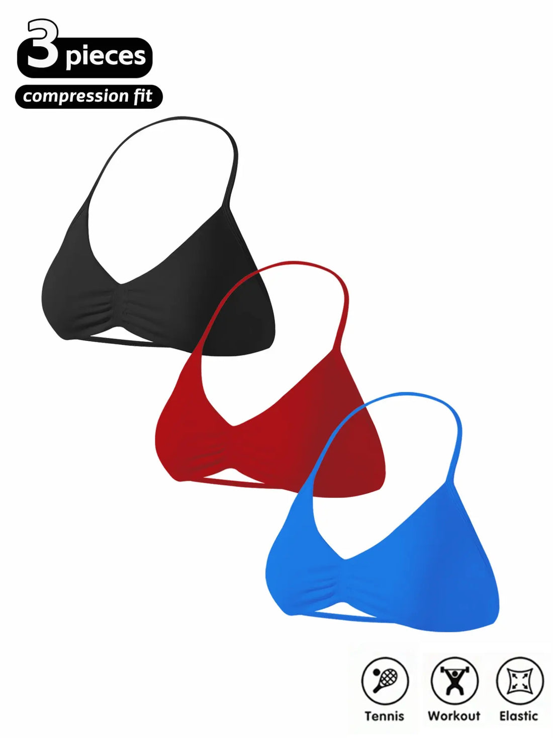 Women'S 3-Pack Seamless Knitted Sports Bras, Halter Neck Sport Bra, Open Back Design, Ideal for Yoga and Gym Workouts