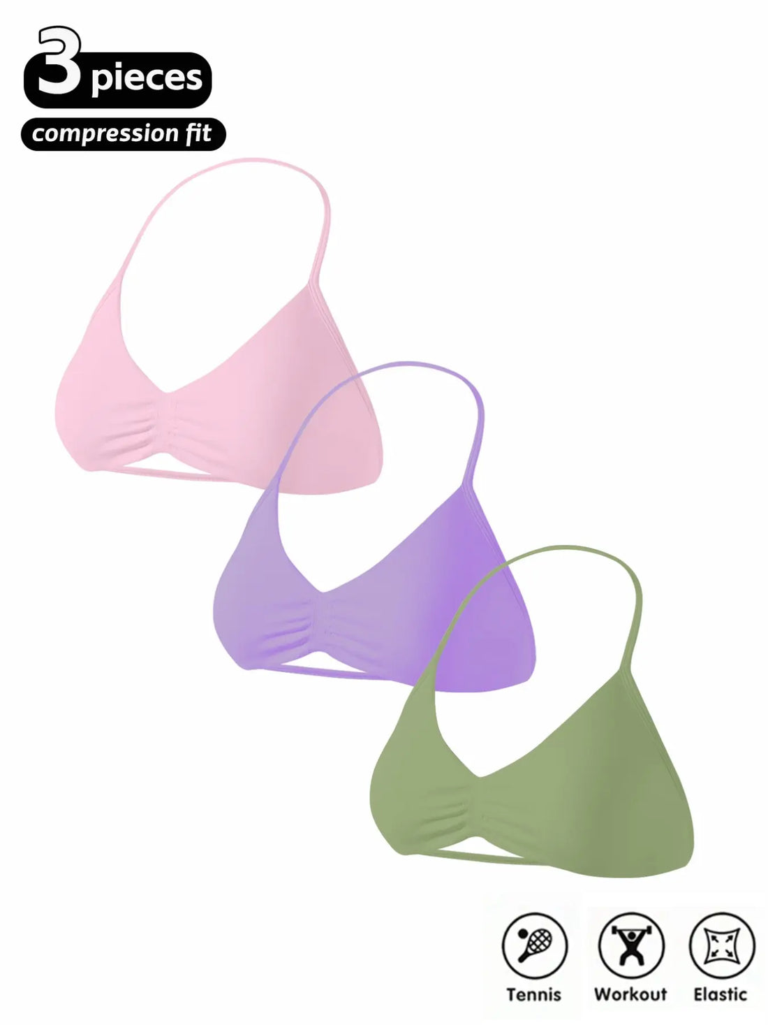 Women'S 3-Pack Seamless Knitted Sports Bras, Halter Neck Sport Bra, Open Back Design, Ideal for Yoga and Gym Workouts