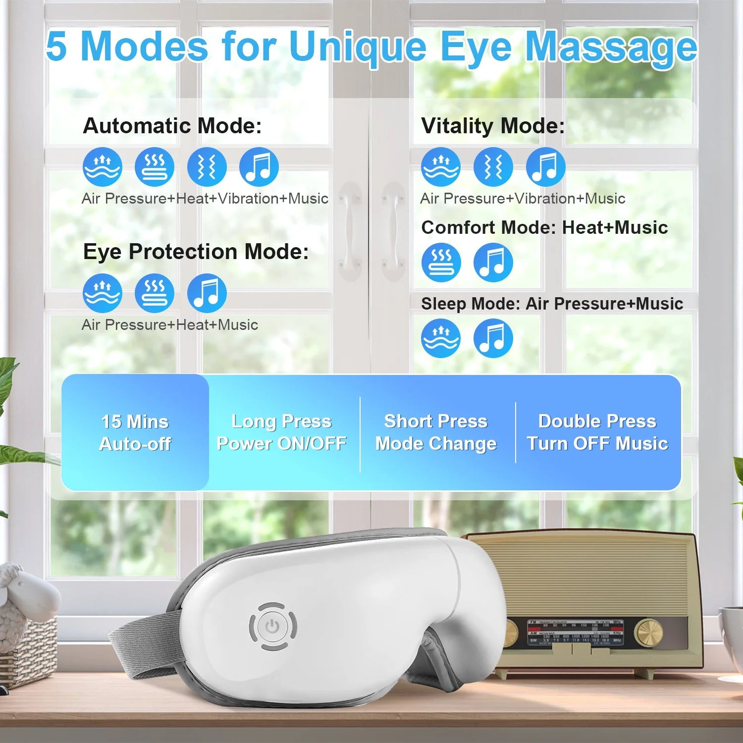 Ultimate Eye Massager with Heat & Music - Rechargeable Wireless Relief for All Ages