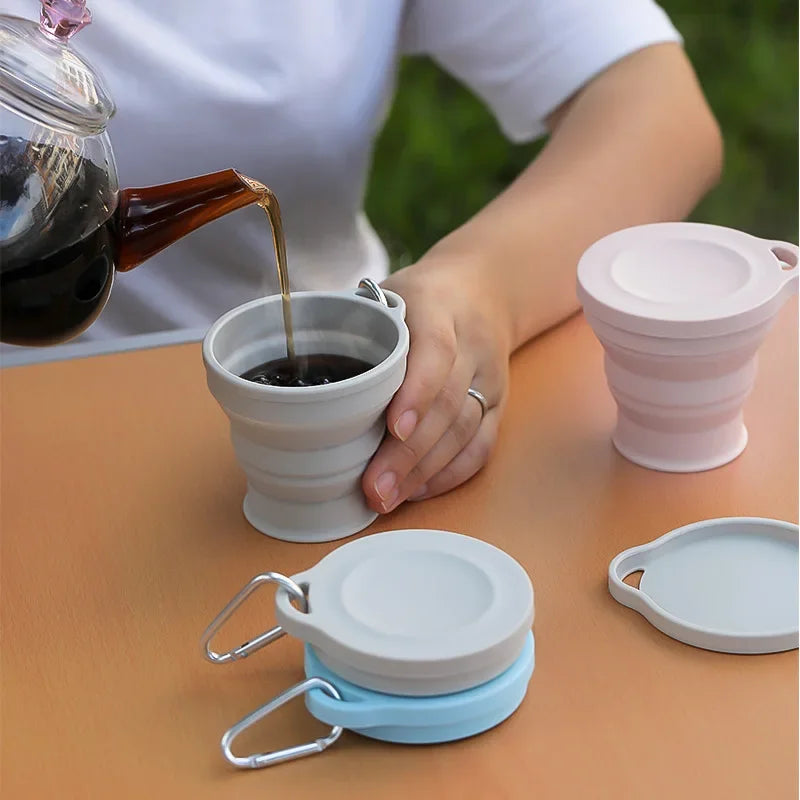 1Pc Folding Mug with Hanging Hole Silicone for Hot Drinks Compact and Drop Resistant Travel Portable Outdoor Camping Tableware