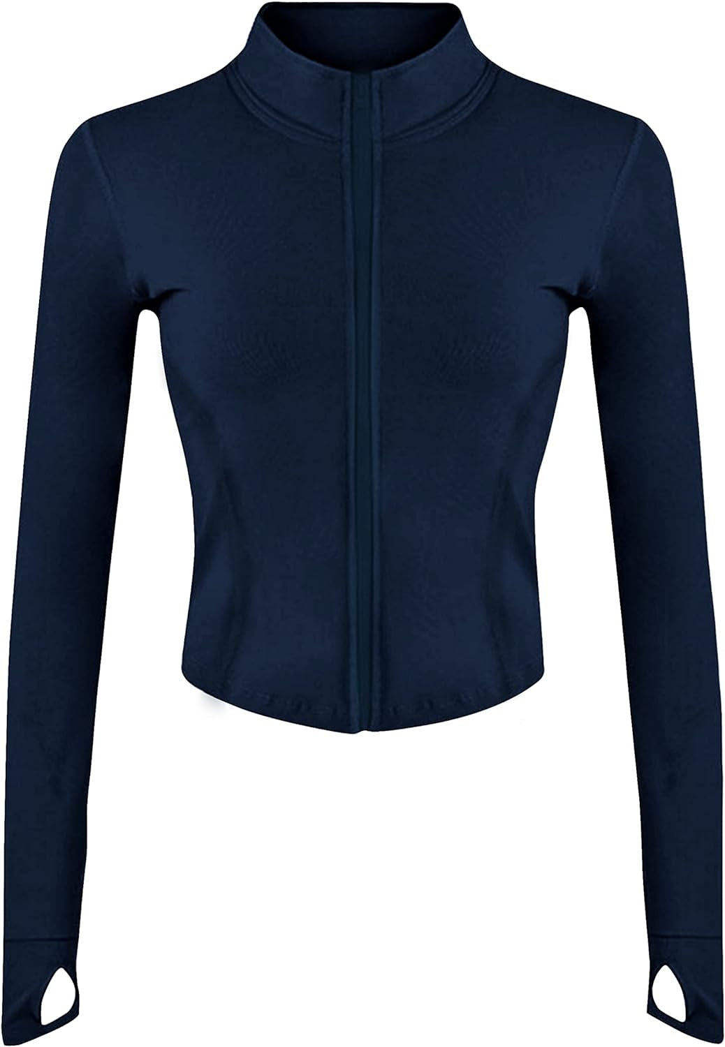 Women's Cropped Zip-Up Athletic Jacket with Thumb Holes - Perfect for Running and Workouts