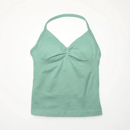 Gym Longline Strappy Top Women Seamless Yoga Tank with Removable Pads V Neck Workout Clothes Sports Running Fitness Vest