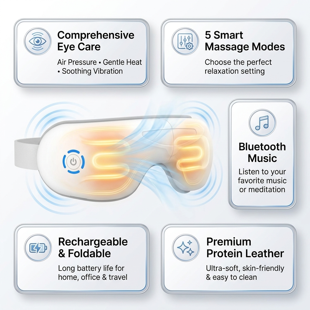 Ultimate Eye Massager with Heat & Music - Rechargeable Wireless Relief for All Ages